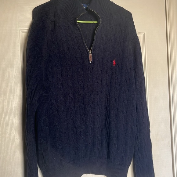 Polo Ralph Lauren cable knit mock neck navy sweater xxl - Picture 2 of 5